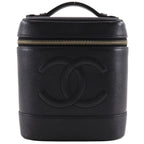 Chanel CC Logo Handbag Caviar Leather Black Vanity Bag