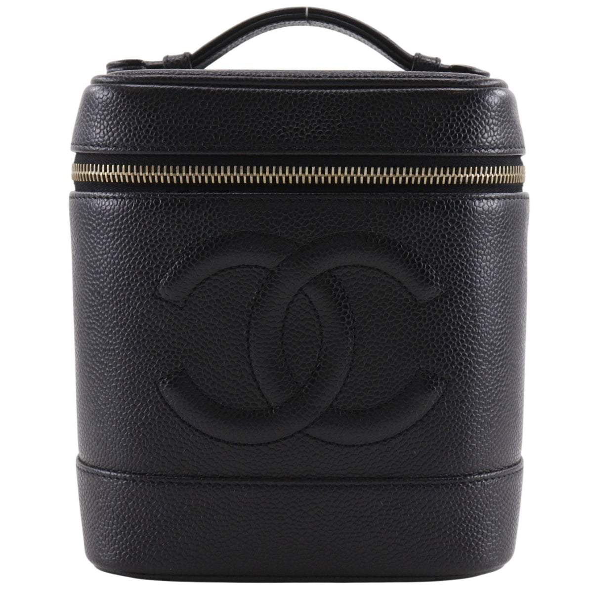 Chanel CC Logo Handbag Caviar Leather Black Vanity Bag