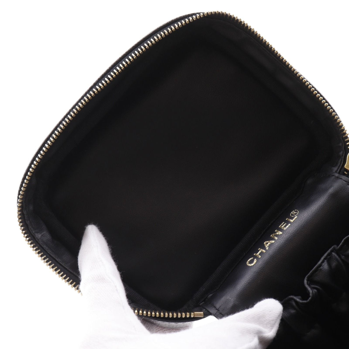 Chanel CC Logo Handbag Caviar Leather Black Vanity Bag — view 8