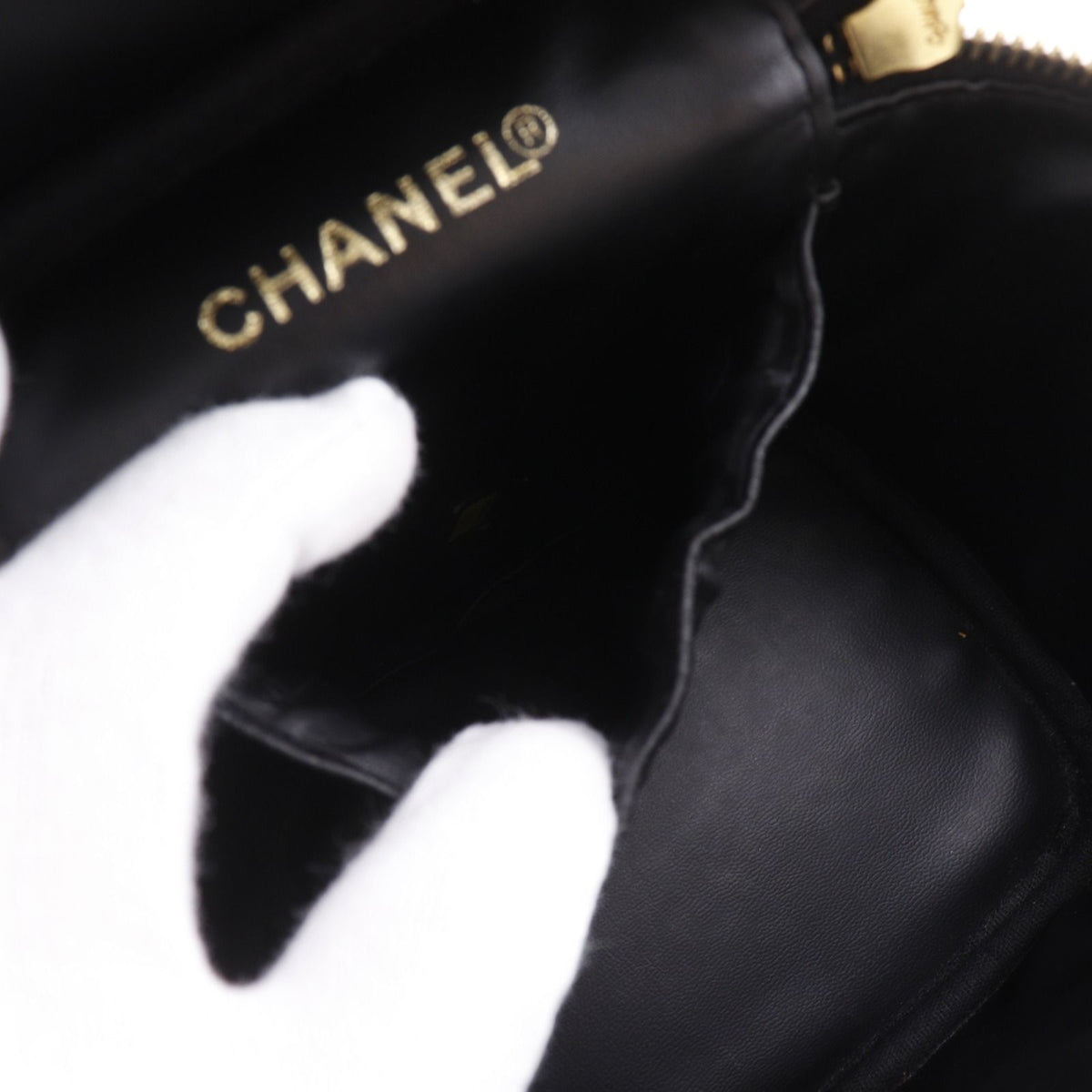 Chanel CC Logo Handbag Caviar Leather Black Vanity Bag — view 7