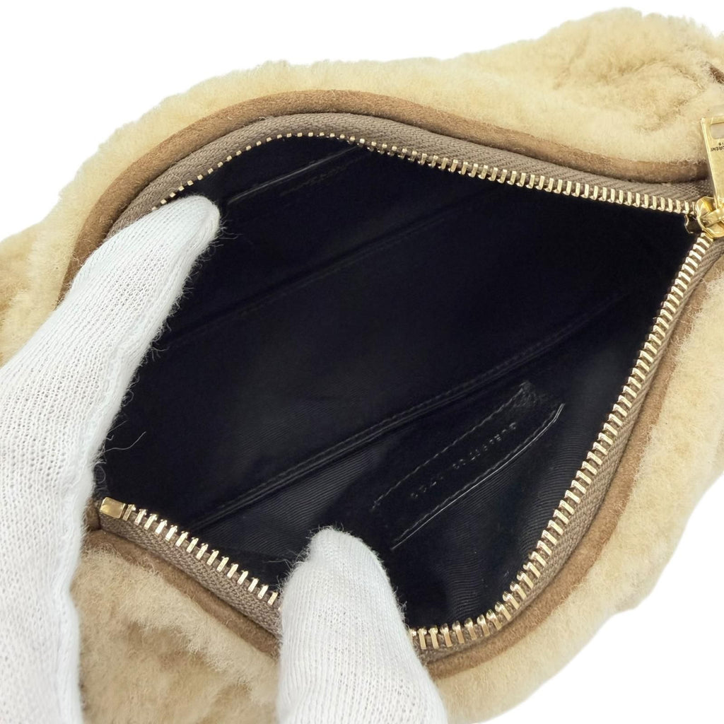 Saint Laurent Paris Shearling Leather YSL Chain Shoulder Tube Bag Beige — view 6