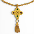 Chanel Vintage CC Logo Gripoix Cross Fringe Long Necklace Gold French
