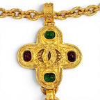 Chanel Vintage CC Logo Gripoix Cross Fringe Long Necklace Gold French — view 7