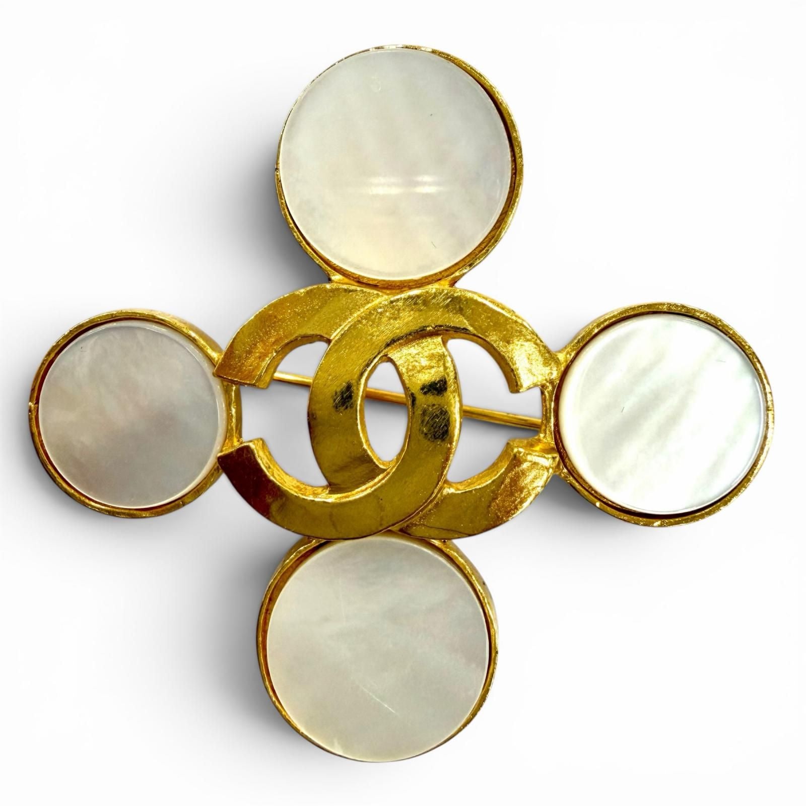 Chanel Vintage CC Logo Shell Brooch Gold