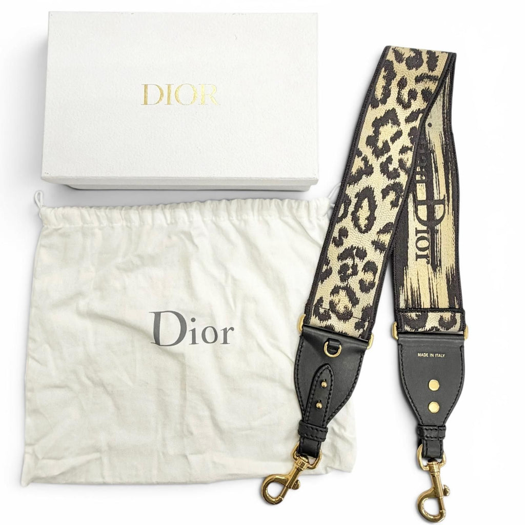 Dior Canvas Leather Logo Leopard Print Shoulder Strap Beige Brown Black — view 2