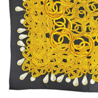Chanel Vintage 100% Silk CC Logo Chain Pearl Large Scarf Black Gold — view 4