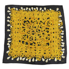 Chanel Vintage 100% Silk CC Logo Chain Pearl Large Scarf Black Gold
