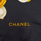 Chanel Vintage 100% Silk CC Logo Chain Pearl Large Scarf Black Gold — view 6