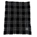 Chanel Cashmere Silk Blend CC Logo Ribbon Plaid Fringe Large Shawl Black Scarf