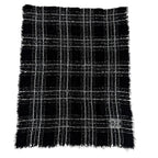 Chanel Cashmere Silk Blend CC Logo Ribbon Plaid Fringe Large Shawl Black Scarf