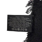 Chanel Cashmere Silk Blend CC Logo Ribbon Plaid Fringe Large Shawl Black Scarf — view 7