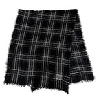 Chanel Cashmere Silk Blend CC Logo Ribbon Plaid Fringe Large Shawl Black Scarf — view 3