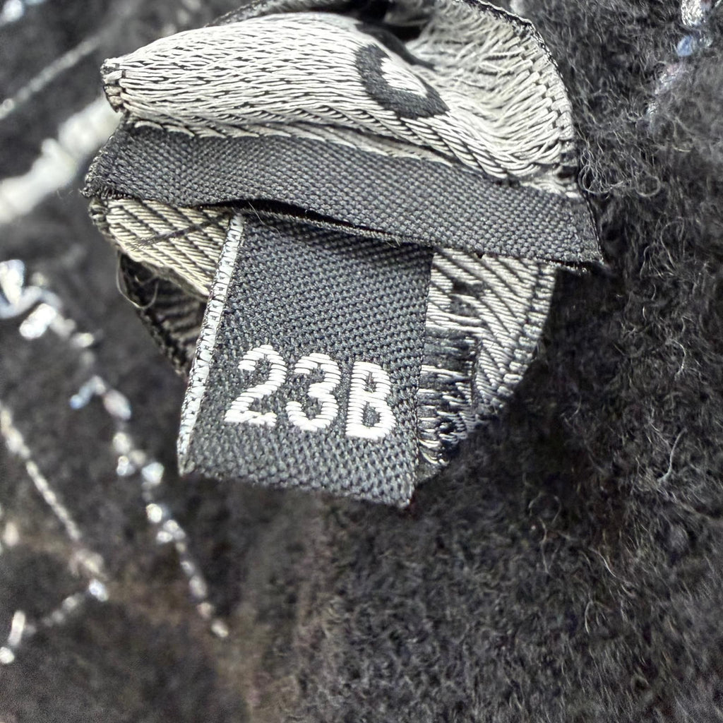 Chanel Cashmere Silk Blend CC Logo Ribbon Plaid Fringe Large Shawl Black Scarf — view 8