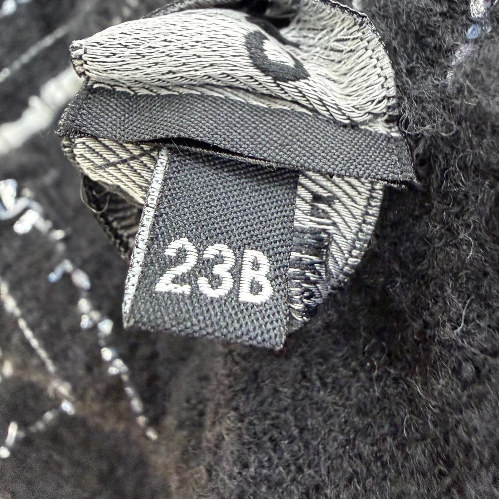 Chanel Cashmere Silk Blend CC Logo Ribbon Plaid Fringe Large Shawl Black Scarf — view 8