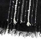 Chanel Cashmere Silk Blend CC Logo Ribbon Plaid Fringe Large Shawl Black Scarf — view 5