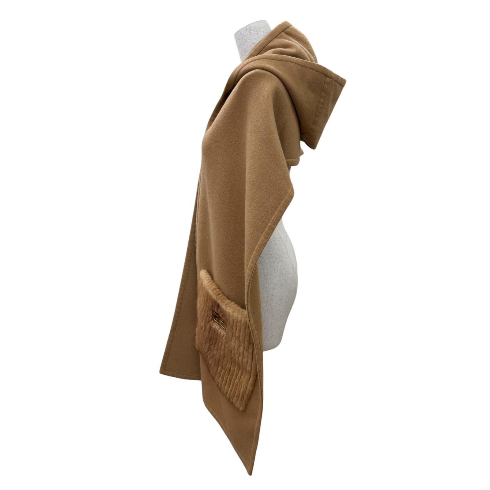 Fendi Cashmere Stefano Pilati FF Logo Buckle Mink Pocket Hooded Scarf Hoodie — view 3