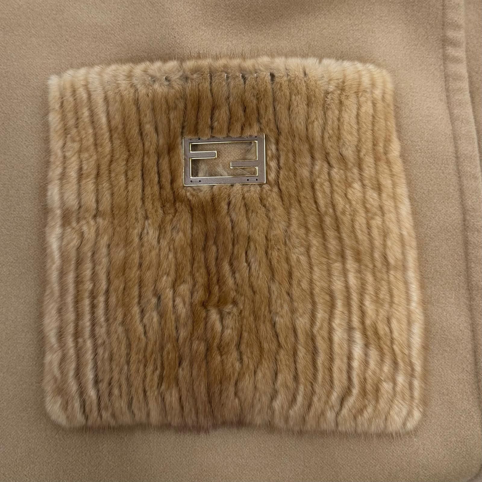 Fendi Cashmere Stefano Pilati FF Logo Buckle Mink Pocket Hooded Scarf Hoodie — view 5