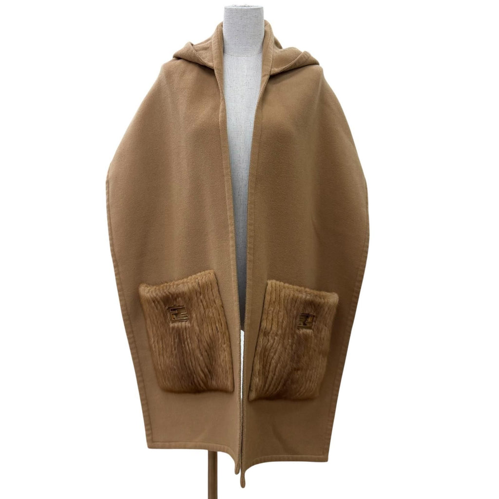 Fendi Cashmere Stefano Pilati FF Logo Buckle Mink Pocket Hooded Scarf Hoodie
