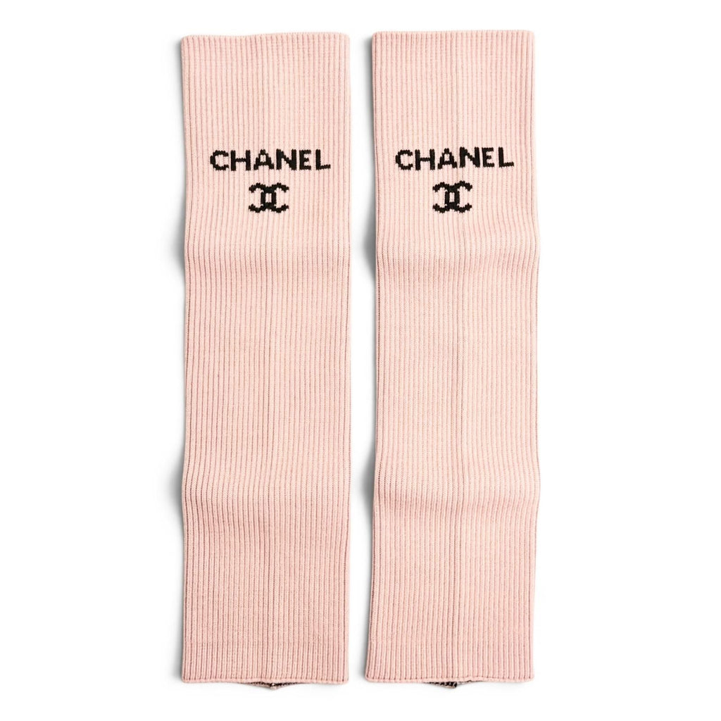 Chanel 24c Gator Cruise Collection CC Logo Rib Knit Leg Warmers Pink Sweater