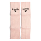 Chanel 24c Gator Cruise Collection CC Logo Rib Knit Leg Warmers Pink Sweater