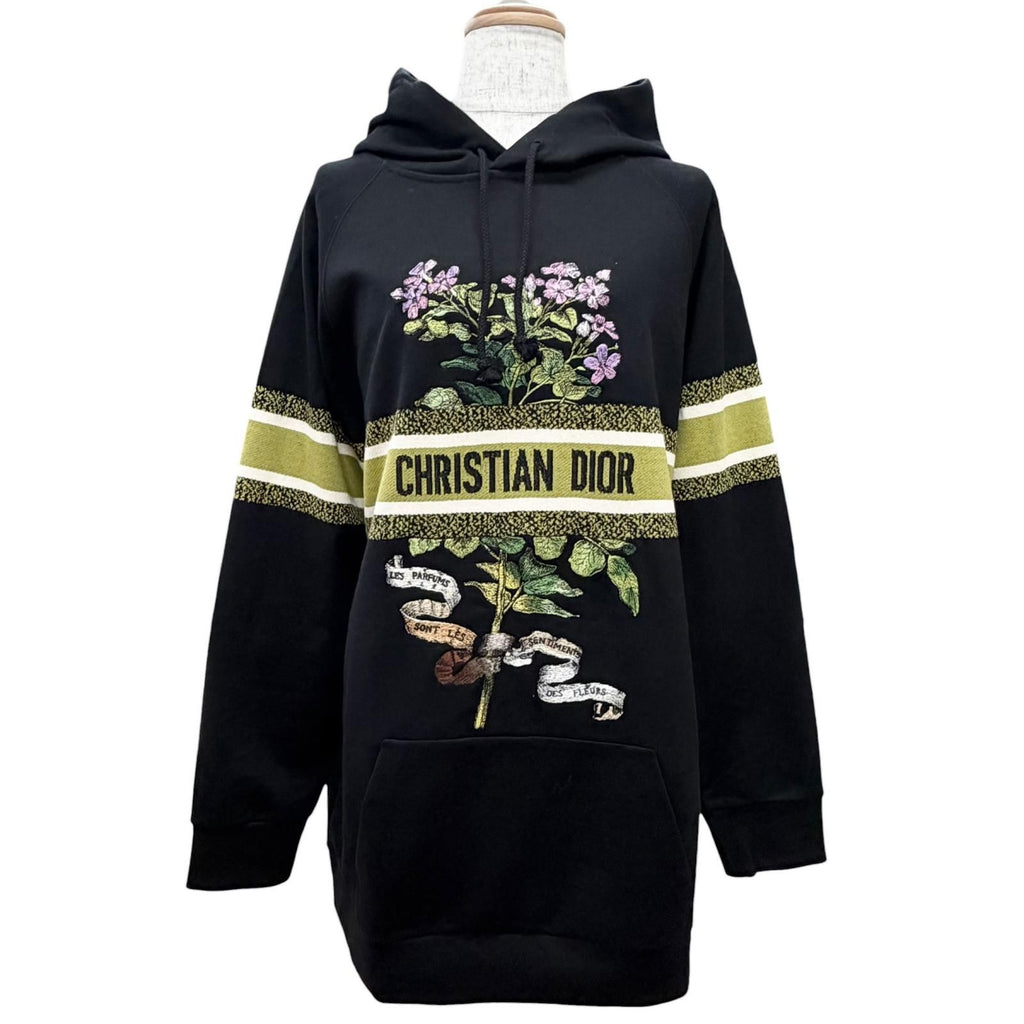 Dior Cotton 100% Flower Logo Embroidery Hoodie Black XS