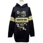 Dior Cotton 100% Flower Logo Embroidery Hoodie Black XS