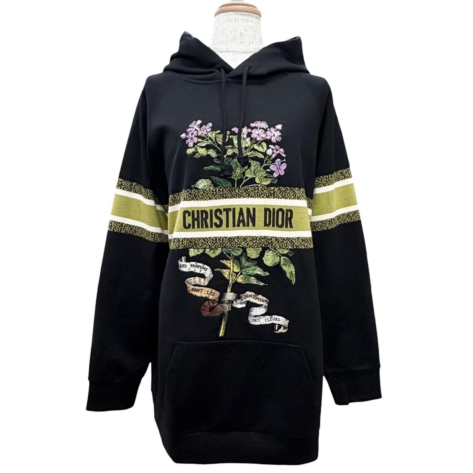 Dior Cotton 100% Flower Logo Embroidery Hoodie Black XS