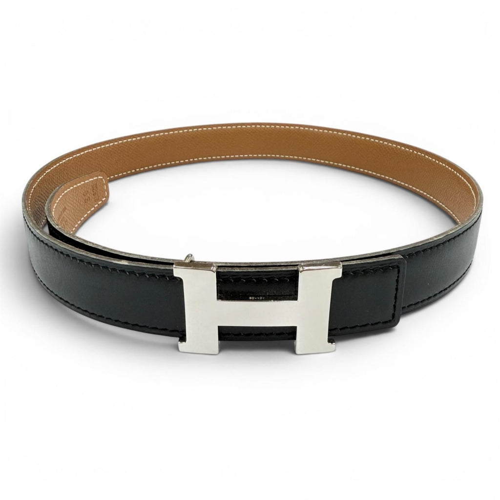 Hermes Vintage Leather Silver Martin Margiela Era Logo Belt Black Brown 65