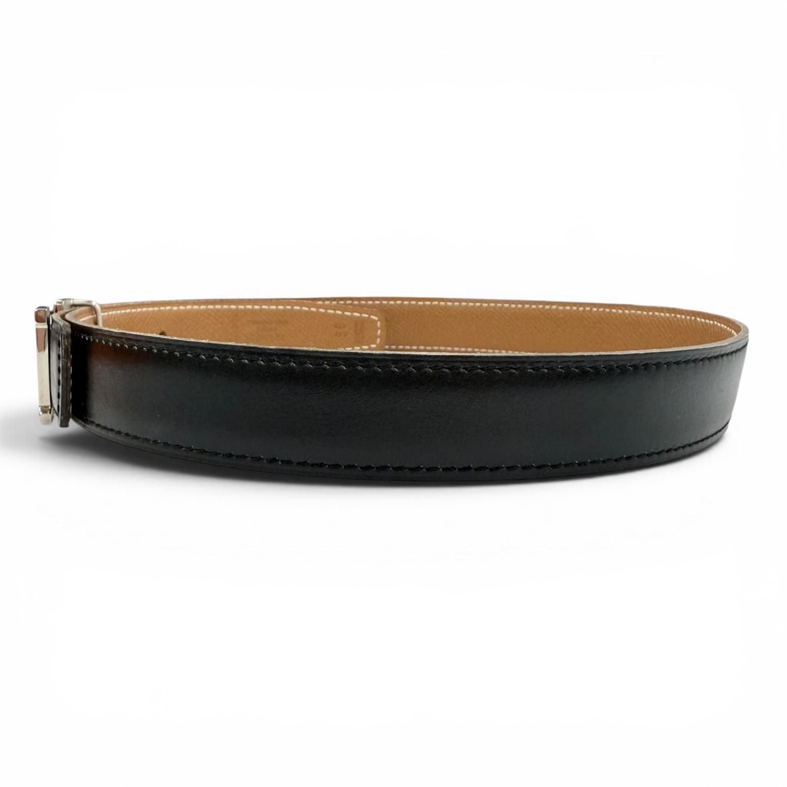 Hermes Vintage Leather Silver Martin Margiela Era Logo Belt Black Brown 65 — view 3