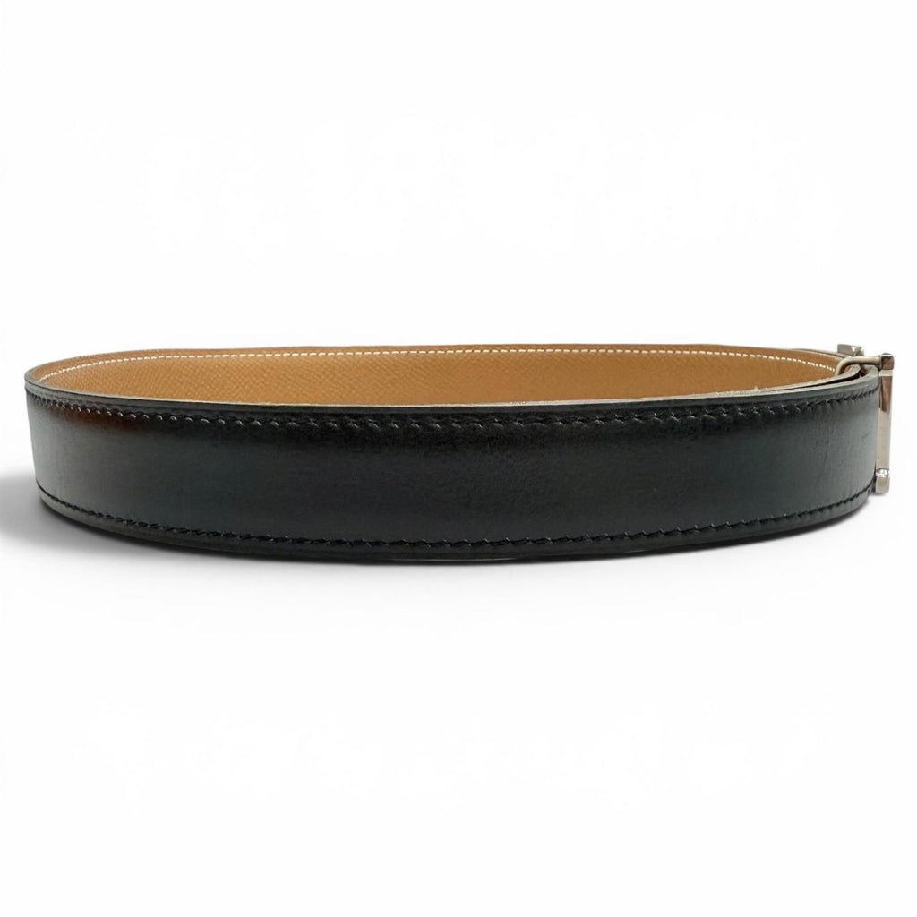 Hermes Vintage Leather Silver Martin Margiela Era Logo Belt Black Brown 65 — view 5