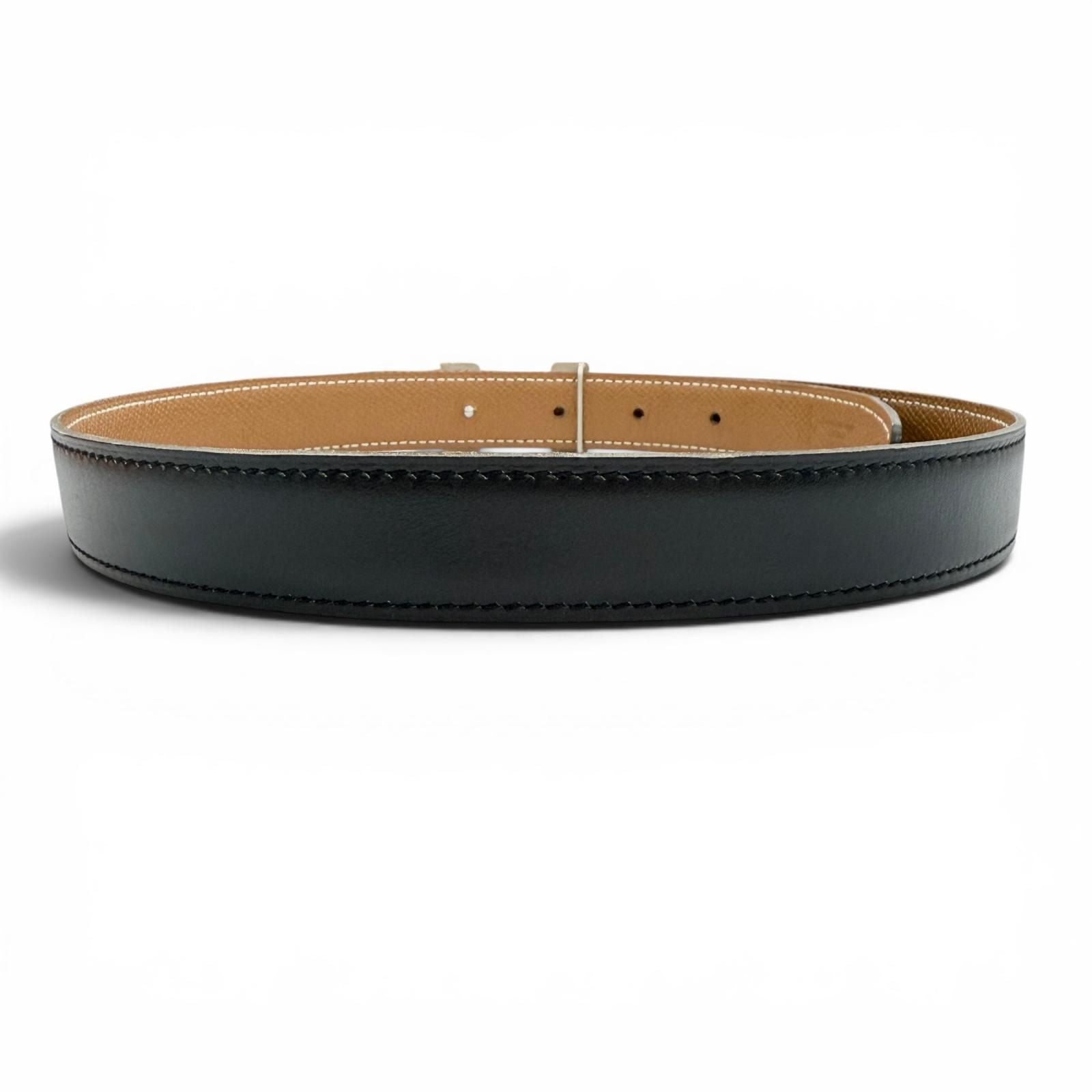 Hermes Vintage Leather Silver Martin Margiela Era Logo Belt Black Brown 65 — view 4