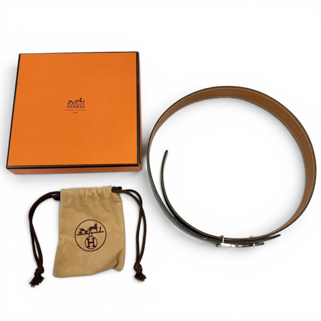 Hermes Vintage Leather Silver Martin Margiela Era Logo Belt Black Brown 65 — view 2