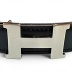 Hermes Vintage Leather Silver Martin Margiela Era Logo Belt Black Brown 65 — view 6