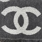 Chanel Wool Cashmere Blend CC Logo Scarf Shawl with Fringe Gray — view 6