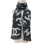 Chanel Wool Cashmere Blend CC Logo Scarf Shawl with Fringe Gray — view 2