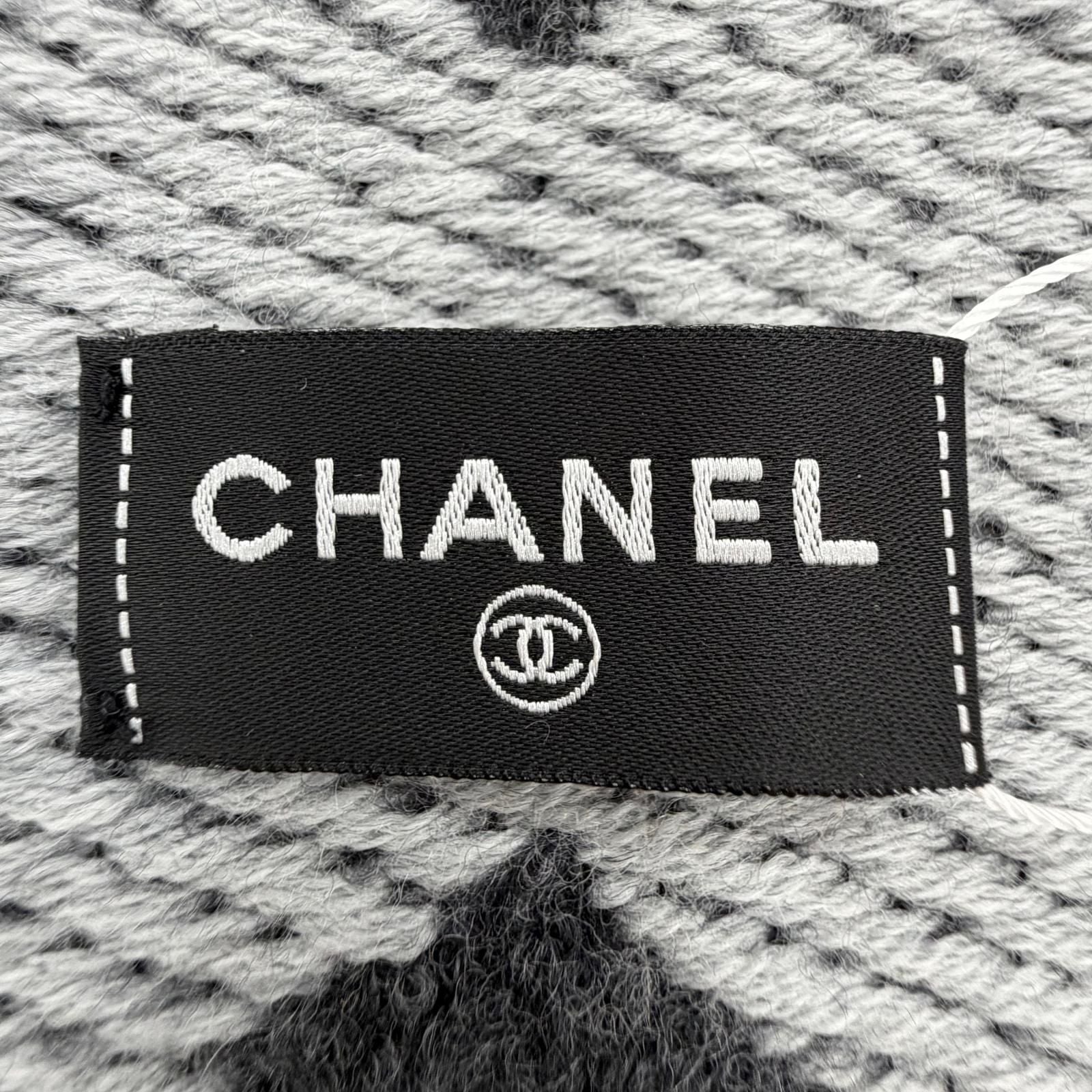 Chanel Wool Cashmere Blend CC Logo Scarf Shawl with Fringe Gray — view 7