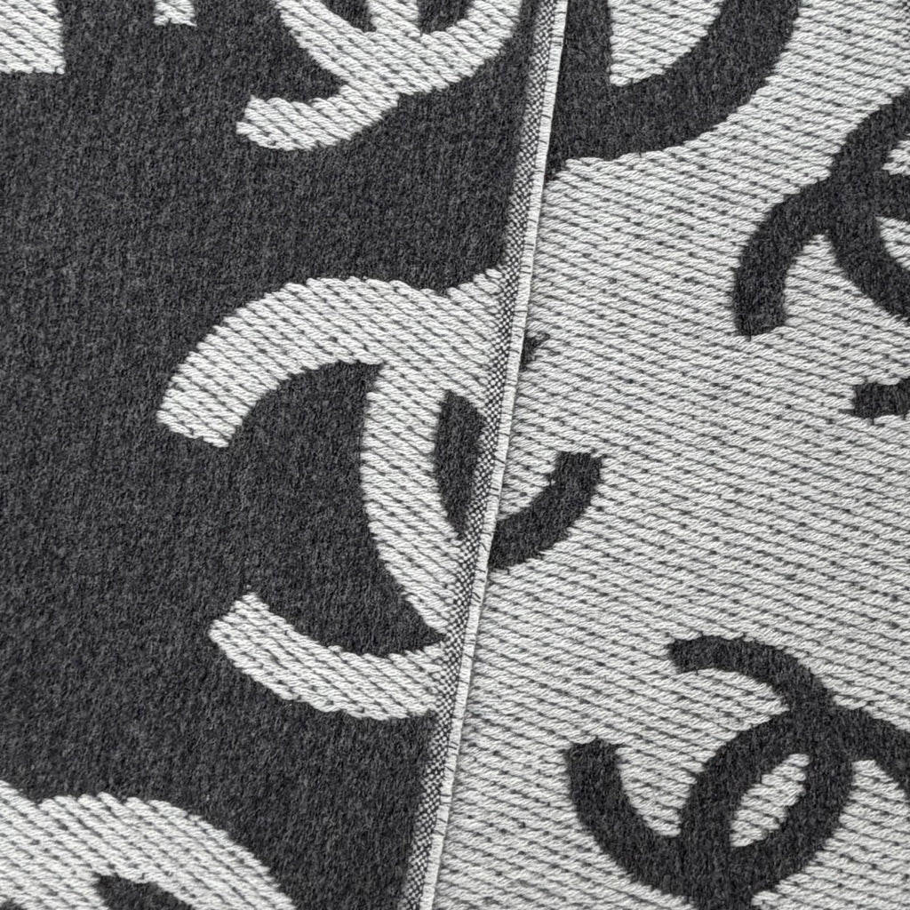 Chanel Wool Cashmere Blend CC Logo Scarf Shawl with Fringe Gray — view 4