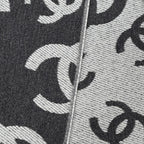 Chanel Wool Cashmere Blend CC Logo Scarf Shawl with Fringe Gray — view 4
