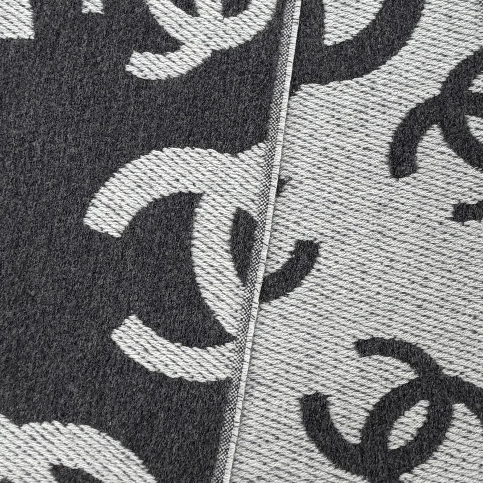 Chanel Wool Cashmere Blend CC Logo Scarf Shawl with Fringe Gray — view 4