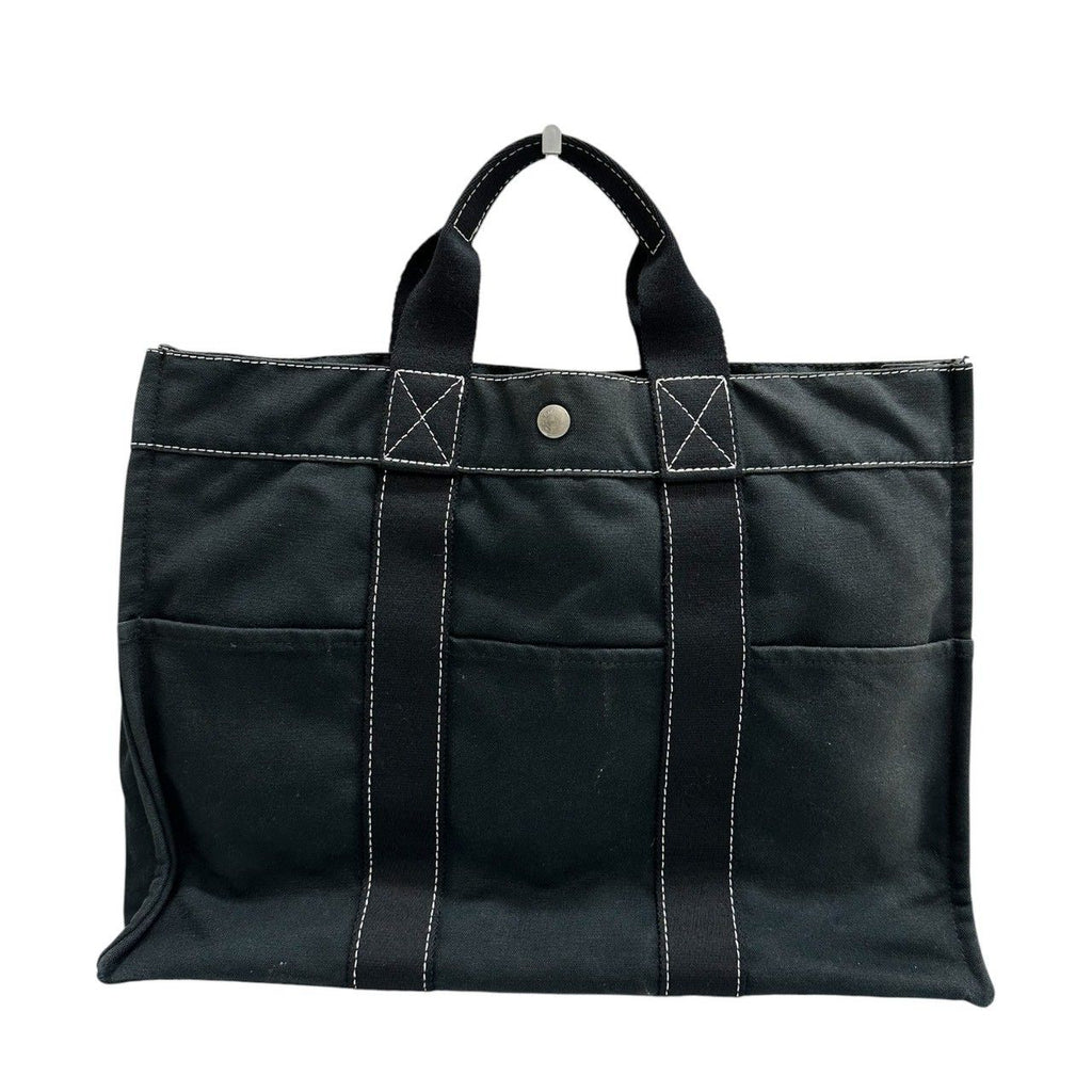 Hermes Deauville MM Black Silver Canvas Handbag — view 2