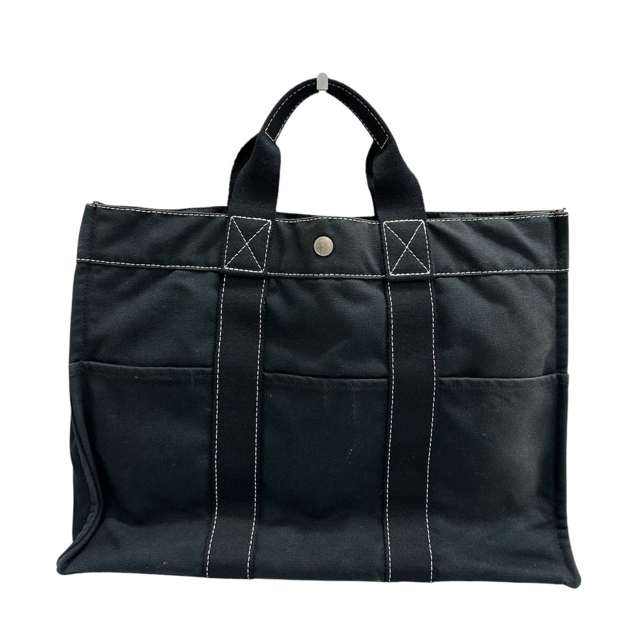 Hermes Deauville MM Black Silver Canvas Handbag — view 2