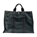 Hermes Deauville MM Black Silver Canvas Handbag