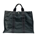 Hermes Deauville MM Black Silver Canvas Handbag
