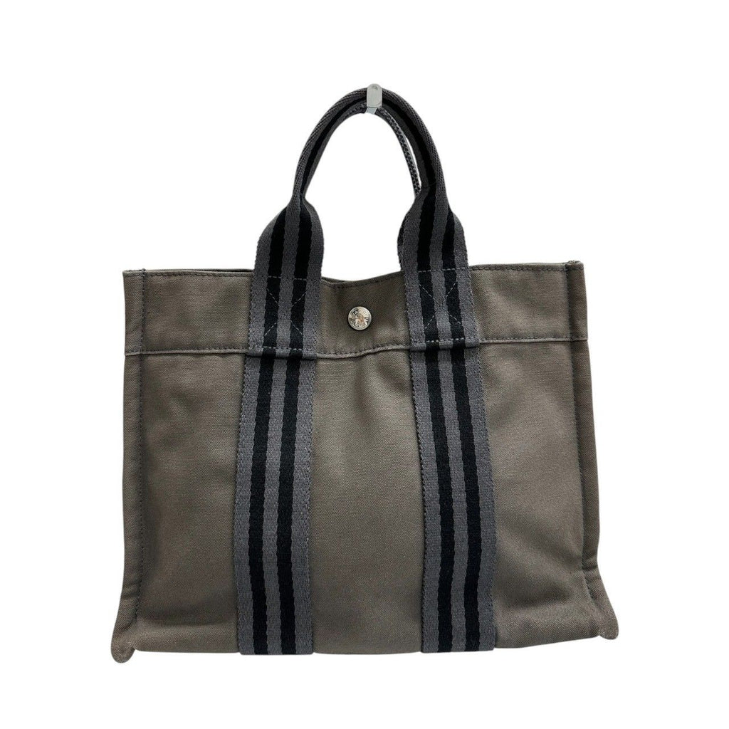 Hermes Fourre Tout Gray Black Canvas Tote Bag
