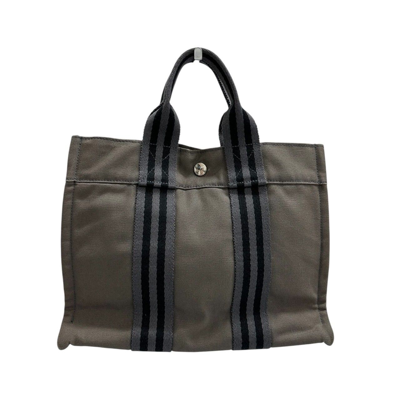 Hermes Fourre Tout Gray Black Canvas Tote Bag