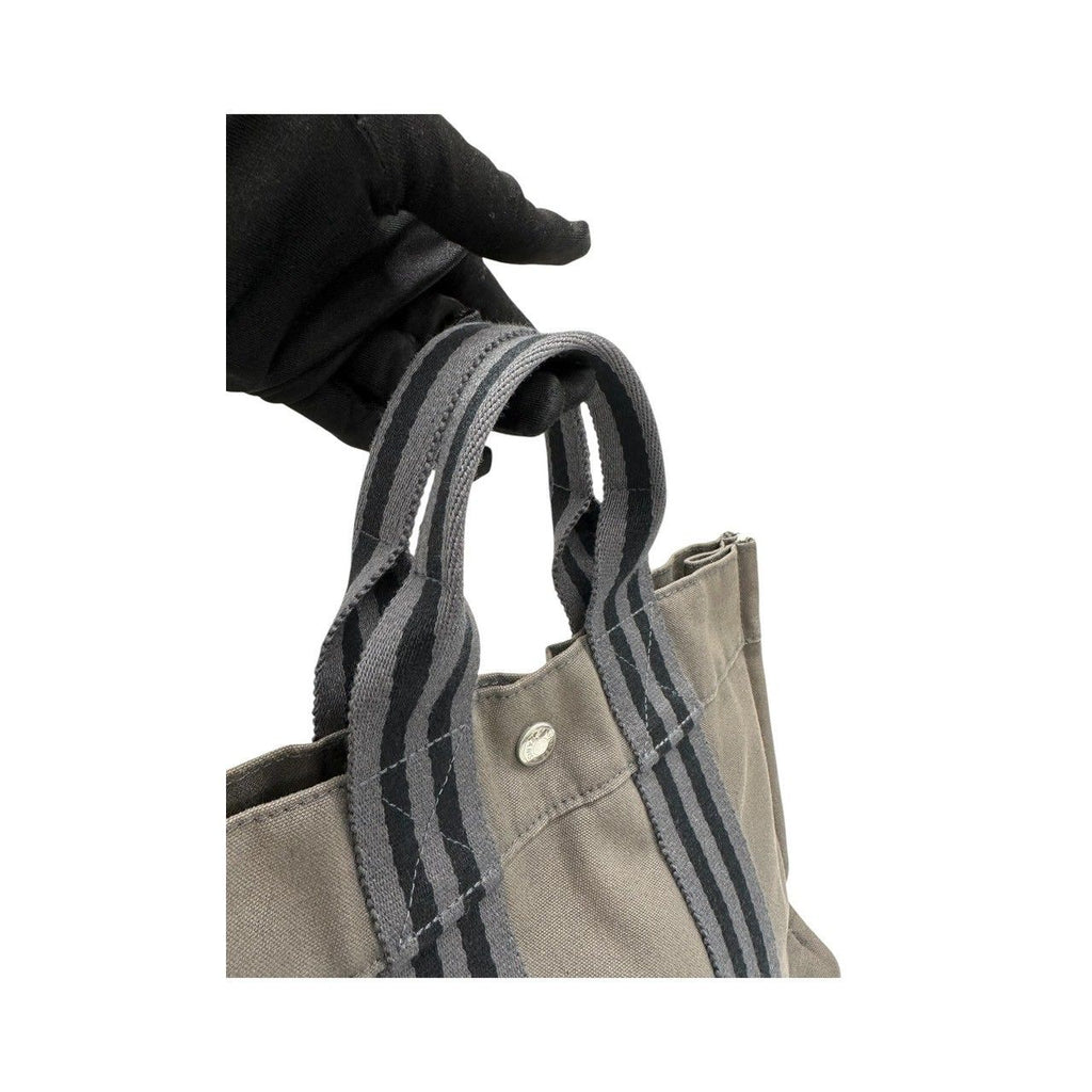 Hermes Fourre Tout Gray Black Canvas Tote Bag