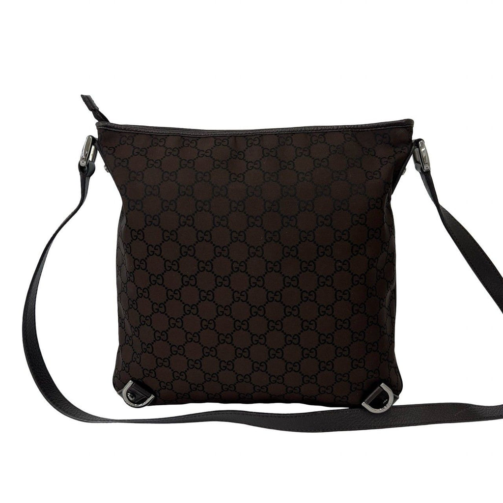 Gucci Abbey GG Nylon Leather Shoulder Bag Pochette Crossbody Cross Brown — view 3
