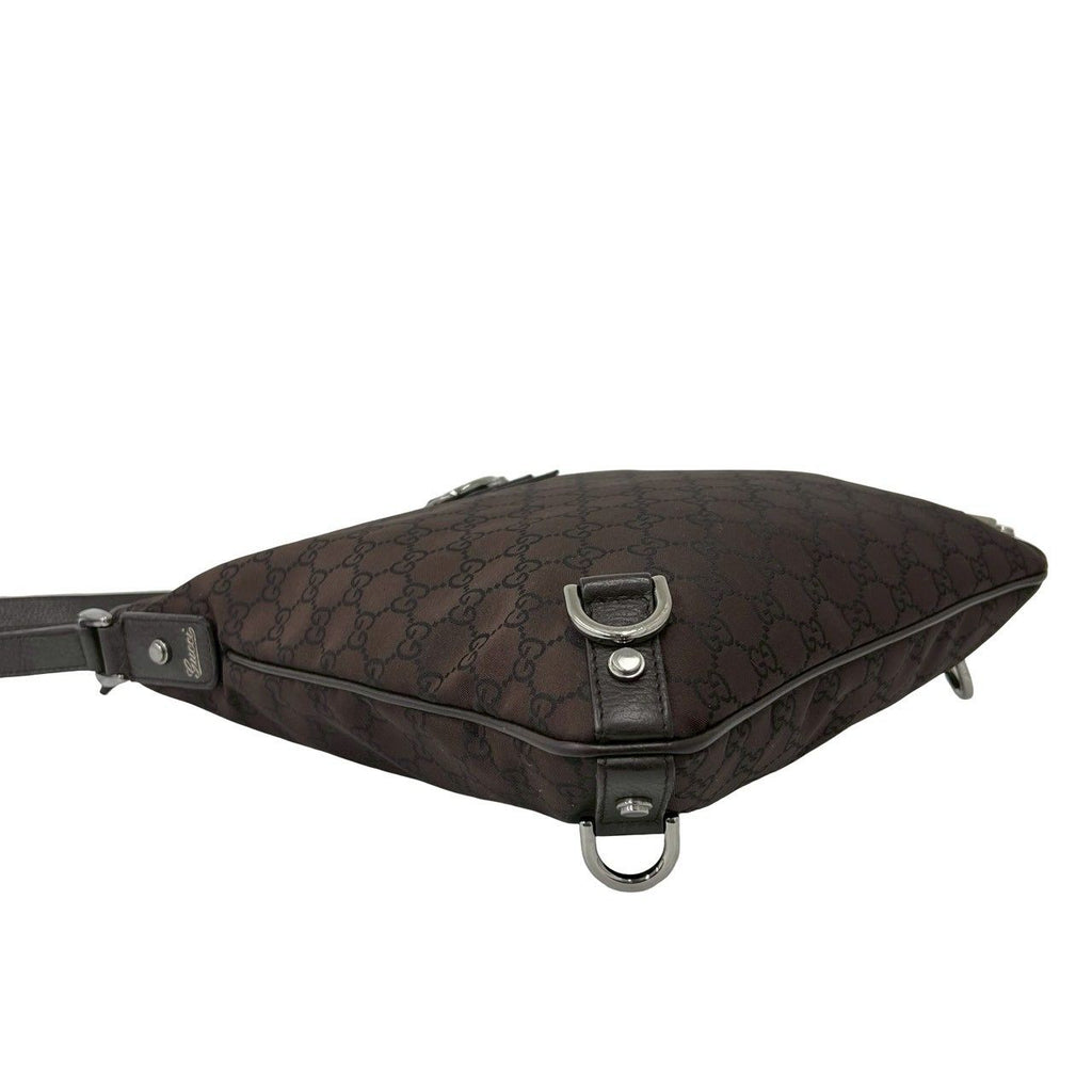 Gucci Abbey GG Nylon Leather Shoulder Bag Pochette Crossbody Cross Brown — view 7