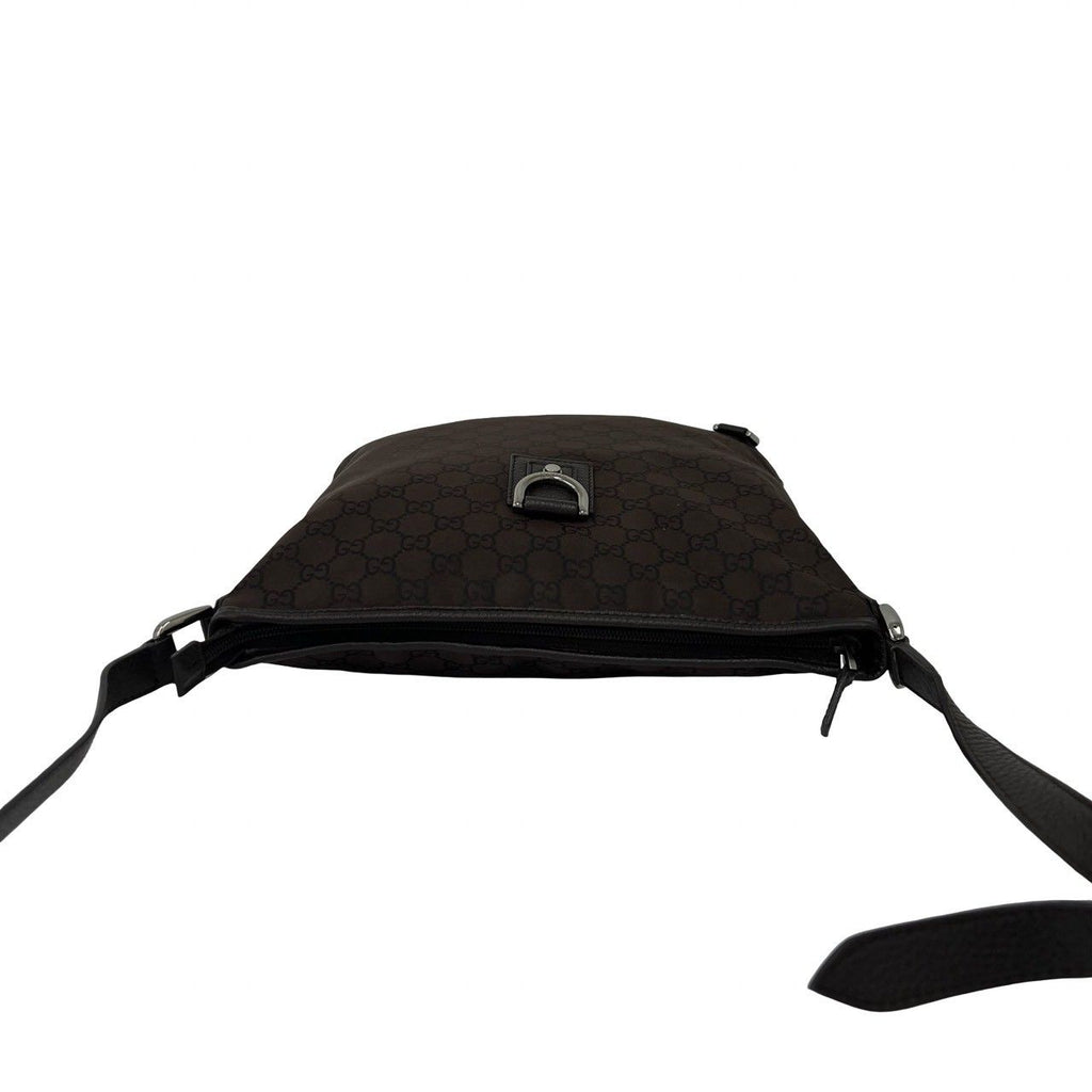 Gucci Abbey GG Nylon Leather Shoulder Bag Pochette Crossbody Cross Brown — view 4