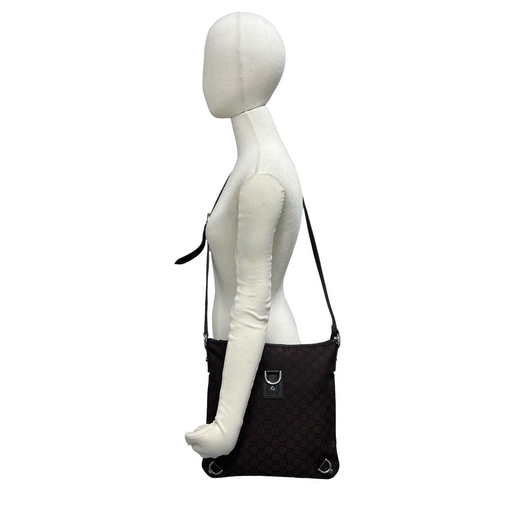Gucci Abbey GG Nylon Leather Shoulder Bag Pochette Crossbody Cross Brown — view 2